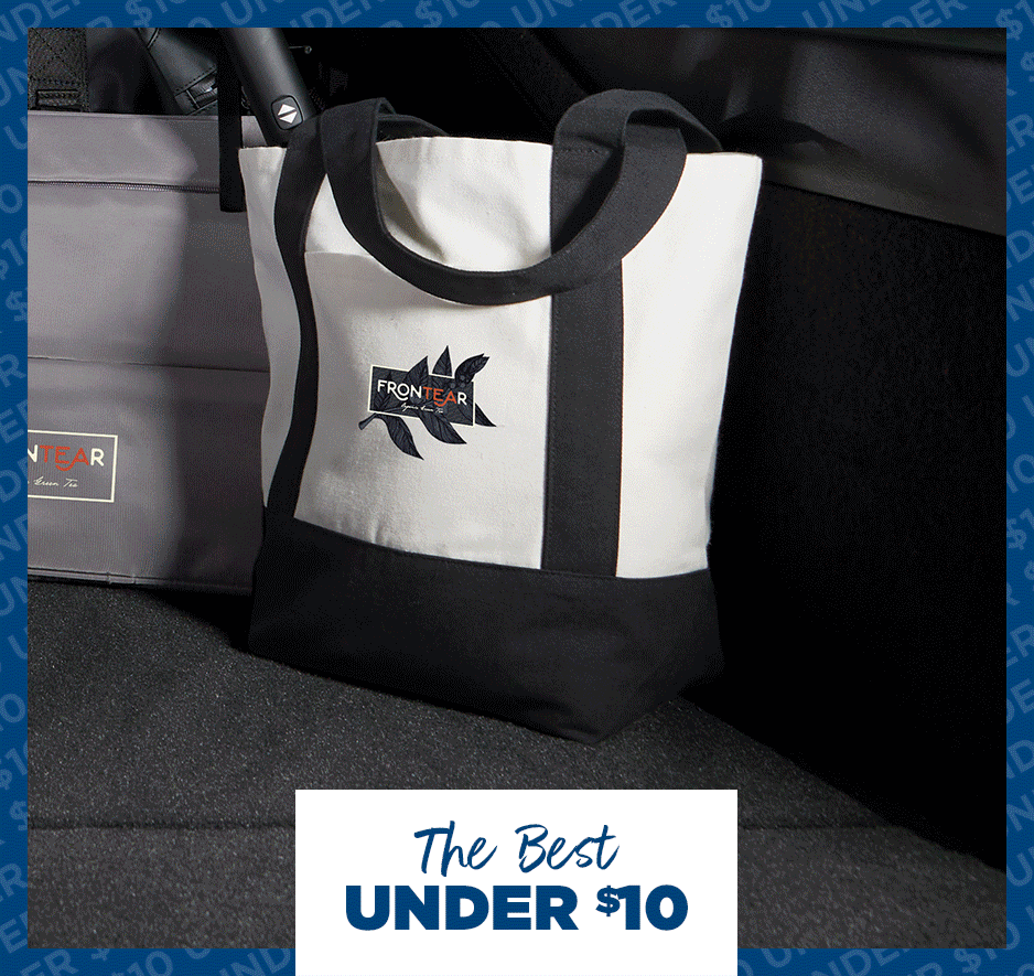 Promotional water bottles and pouch featured in a 'Best Under $10' deal, with prices starting at $5.98.
