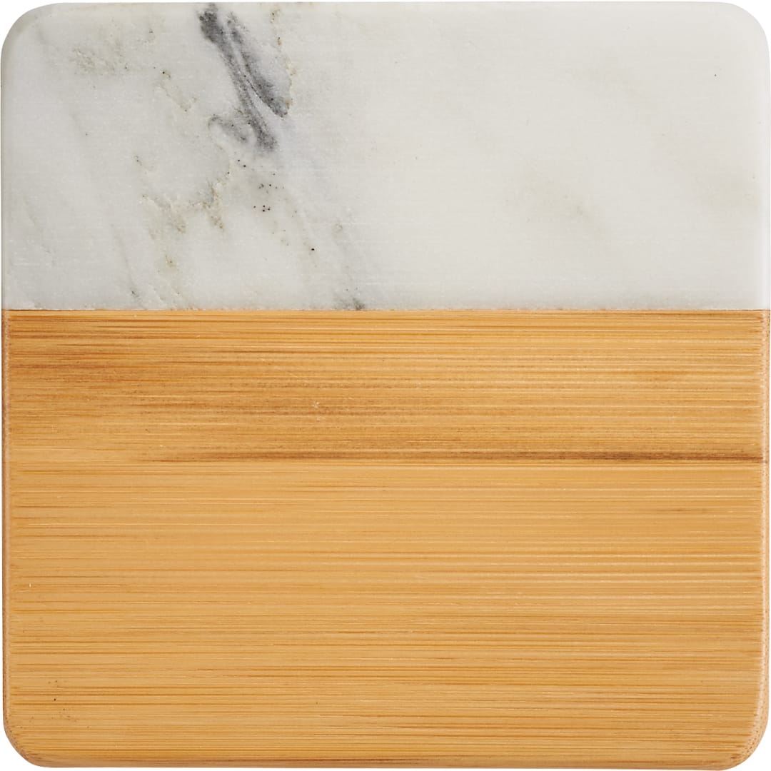 Marble and Bamboo Coaster Set