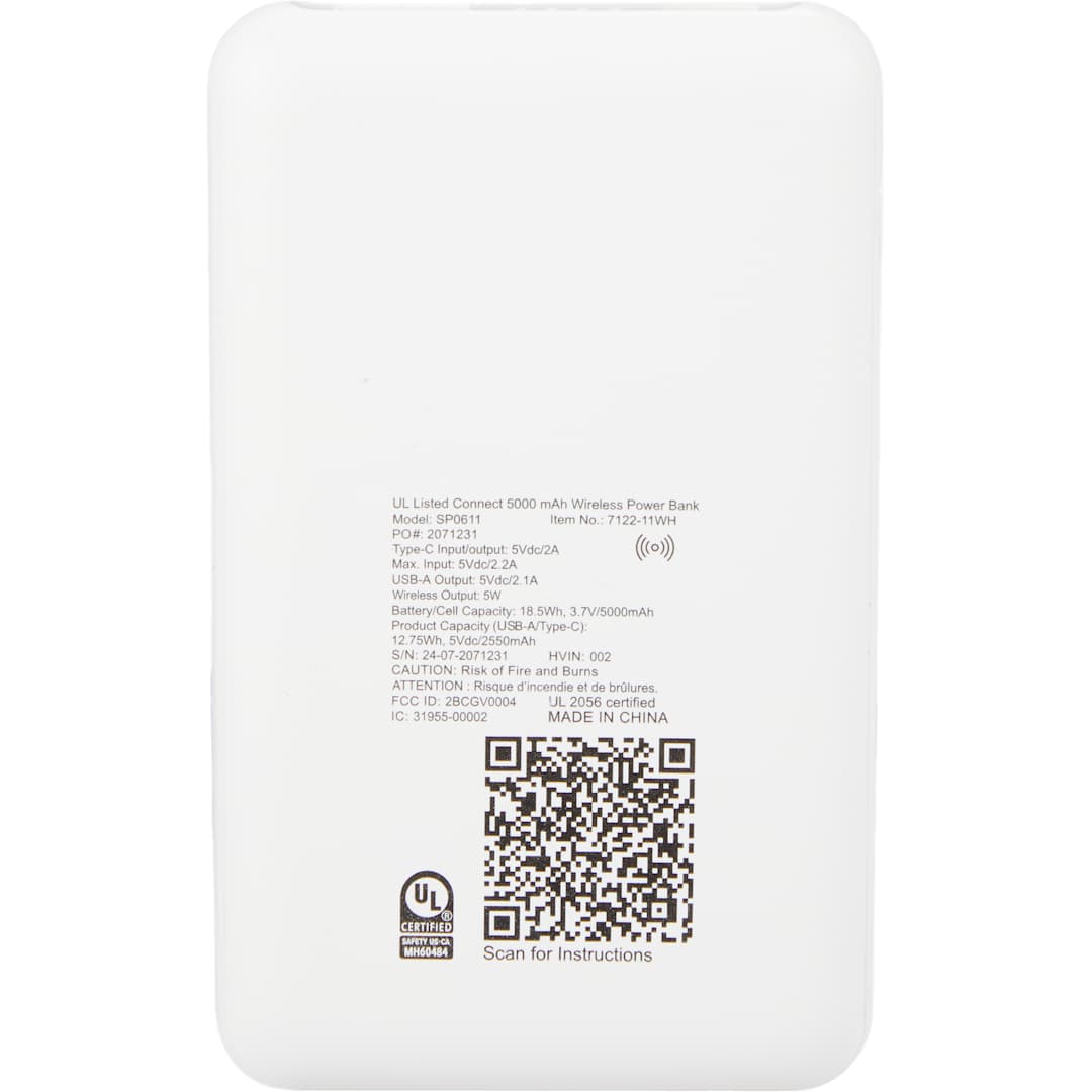 UL Listed Connect 5000 mAh Wireless Power Bank