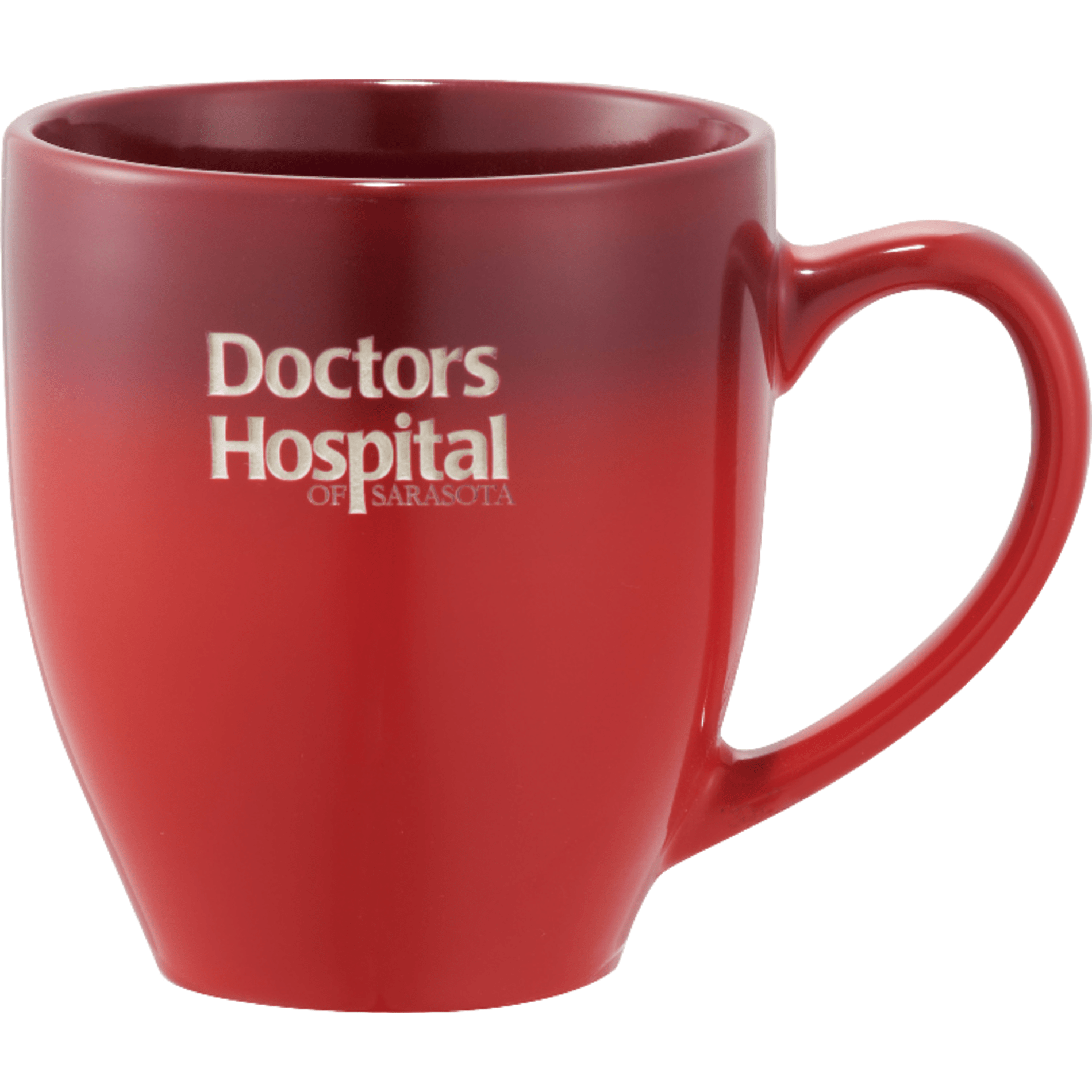 Cozy ceramic mug with a glossy finish and trendy ombre gradient pattern.  Choose between color imprinting or our new cutting edge dishwasher safe laser decorating method. 16oz.
