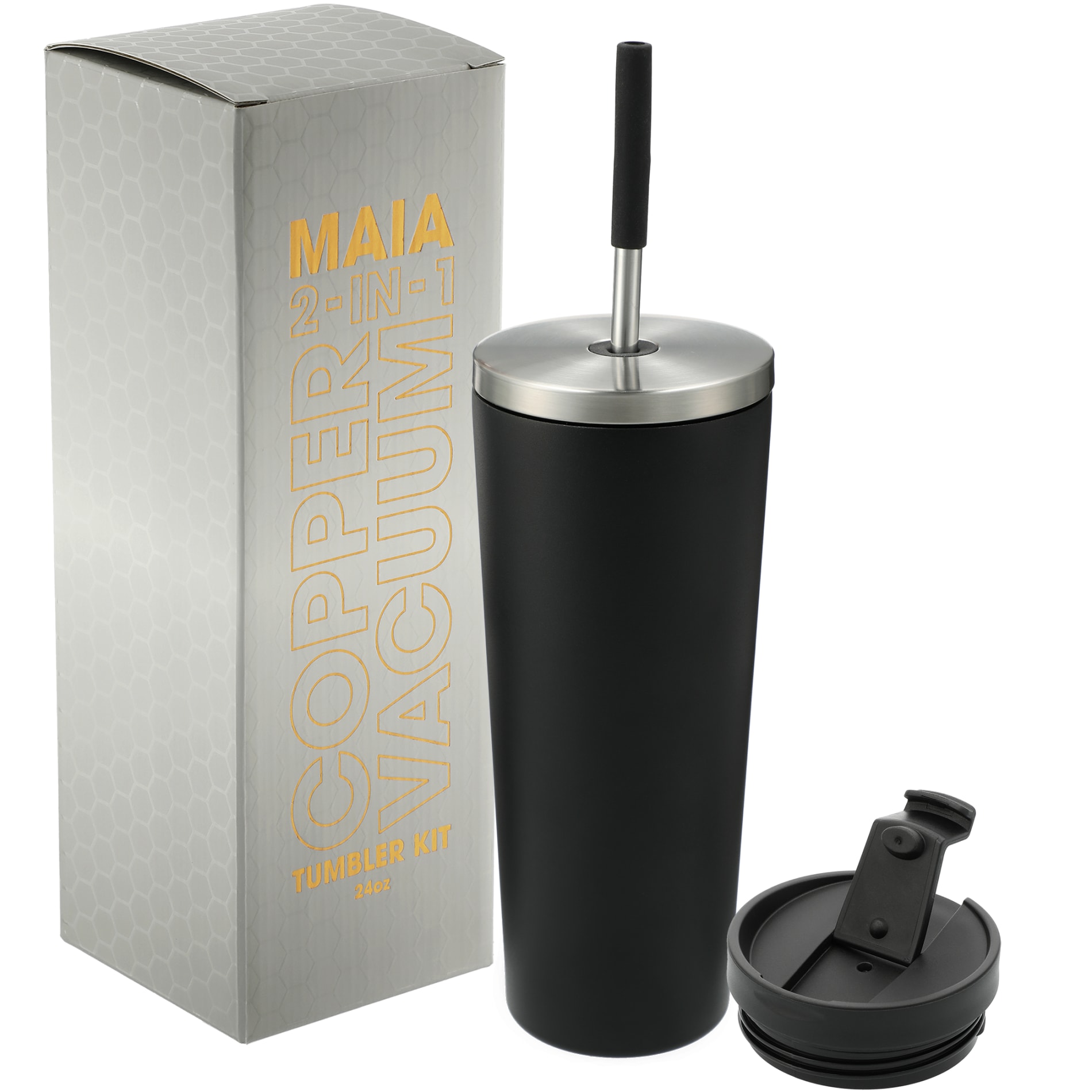Maia 2-in-1 Copper Vacuum Tumbler Kit 24oz — Black (BK)