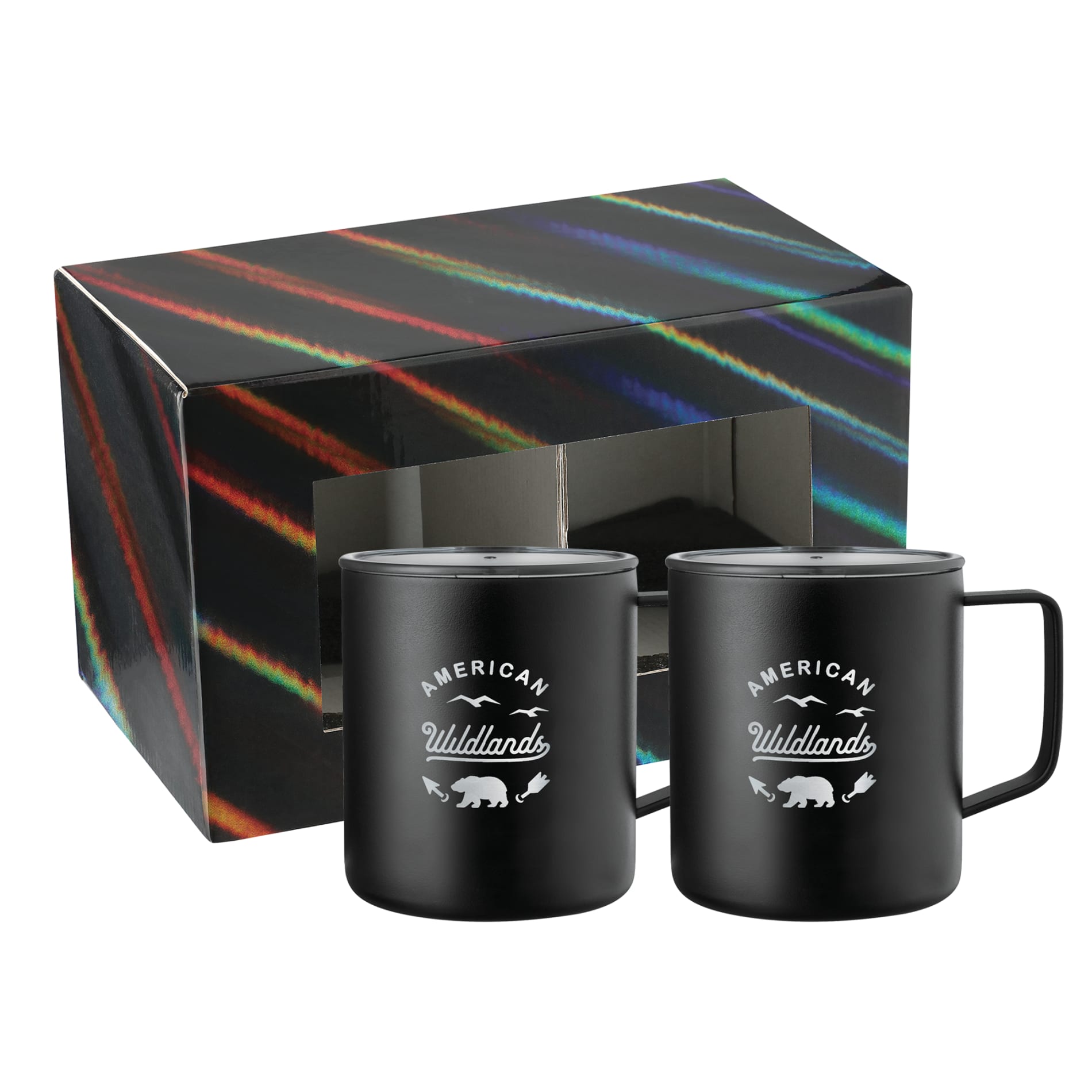 Rover Camp Mug 14oz Powder coated 2 in 1 Gift Set — Black (BK)