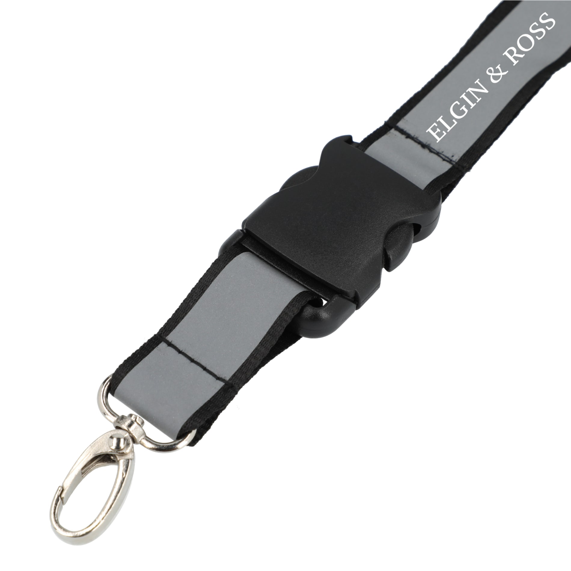 Recycled Polyester Reflective Lanyard — Black (BK)