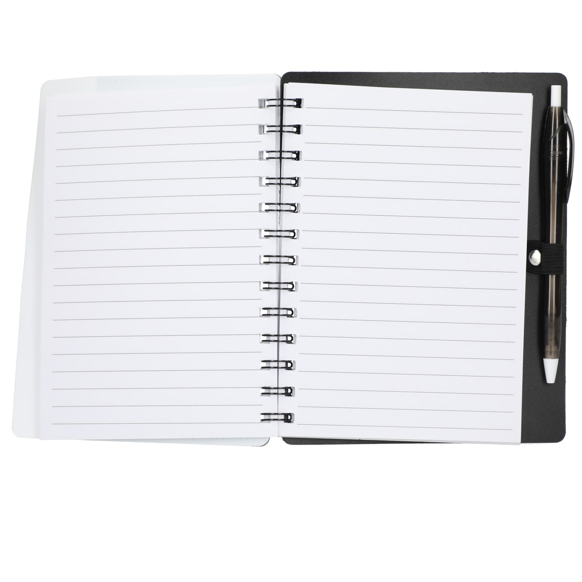 5" x 7" Recycled Dual Pocket Spiral Notebook w Pen — Black (BK)